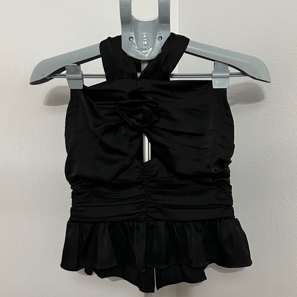 EUC Elegant Black Rose Halter Top